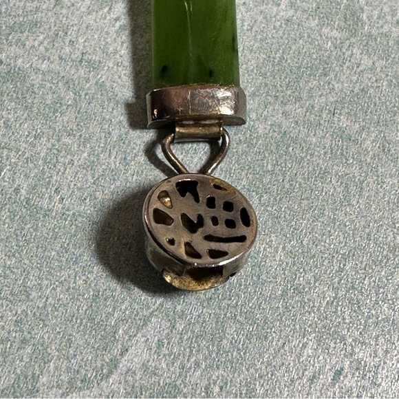 Vintage jade and silver tennis bracelet with Chinese characters - Picture 5 of 8